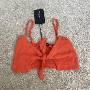 Orange knot crop top Prettylittlething